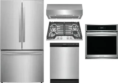 5 Piece Package Includes Refrigerator, Cooktop, Wall Oven, Hood And Dishwasher