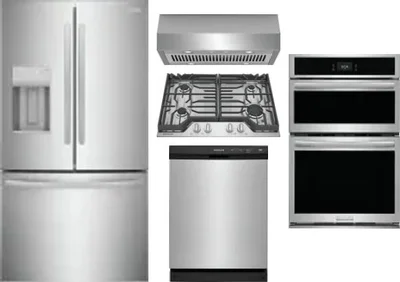 5 Piece Package Includes Refrigerator, Cooktop, Wall Oven, Hood And Dishwasher