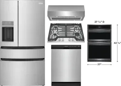 5 Piece Package Includes Refrigerator, Cooktop, Wall Oven, Hood And Dishwasher