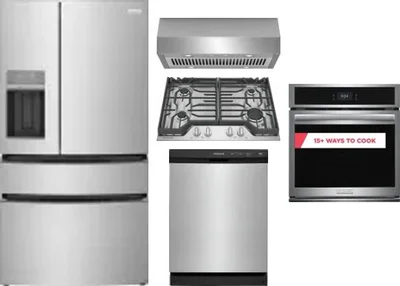 5 Piece Package Includes Refrigerator, Cooktop, Wall Oven, Hood And Dishwasher