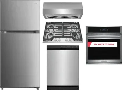 5 Piece Package Includes Refrigerator, Cooktop, Wall Oven, Hood And Dishwasher