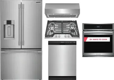5 Piece Package Includes Refrigerator, Cooktop, Wall Oven, Hood And Dishwasher