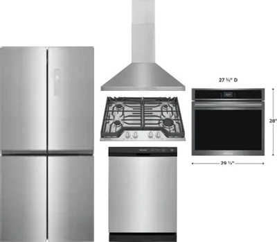 5 Piece Package Includes Refrigerator, Cooktop, Wall Oven, Hood And Dishwasher