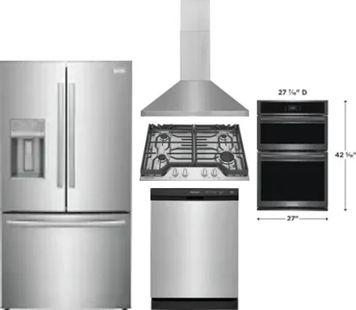 5 Piece Package Includes Refrigerator, Cooktop, Wall Oven, Hood And Dishwasher