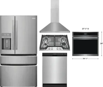 5 Piece Package Includes Refrigerator, Cooktop, Wall Oven, Hood And Dishwasher