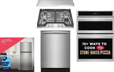 5 Piece Package Includes Refrigerator, Cooktop, Wall Oven, Hood And Dishwasher