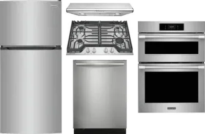 5 Piece Package Includes Refrigerator, Cooktop, Wall Oven, Hood And Dishwasher