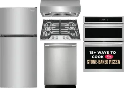 5 Piece Package Includes Refrigerator, Cooktop, Wall Oven, Hood And Dishwasher