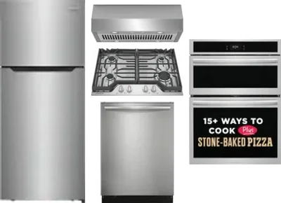 5 Piece Package Includes Refrigerator, Cooktop, Wall Oven, Hood And Dishwasher