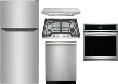 5 Piece Package Includes Refrigerator, Cooktop, Wall Oven, Hood And Dishwasher
