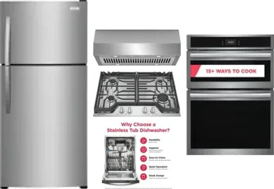 5 Piece Package Includes Refrigerator, Cooktop, Wall Oven, Hood And Dishwasher