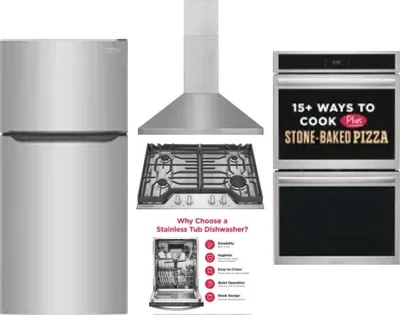 5 Piece Package Includes Refrigerator, Cooktop, Wall Oven, Hood And Dishwasher
