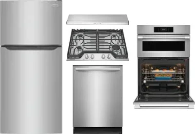 5 Piece Package Includes Refrigerator, Cooktop, Wall Oven, Hood And Dishwasher