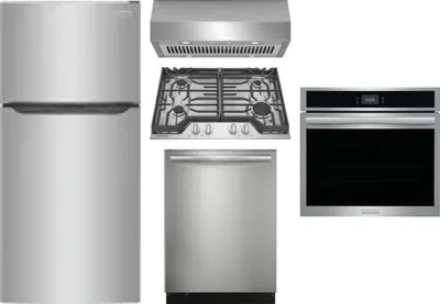 5 Piece Package Includes Refrigerator, Cooktop, Wall Oven, Hood And Dishwasher