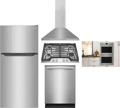 5 Piece Package Includes Refrigerator, Cooktop, Wall Oven, Hood And Dishwasher