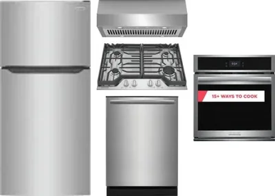 5 Piece Package Includes Refrigerator, Cooktop, Wall Oven, Hood And Dishwasher