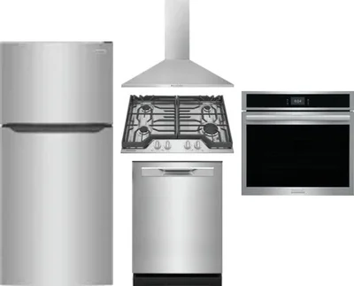 5 Piece Package Includes Refrigerator, Cooktop, Wall Oven, Hood And Dishwasher