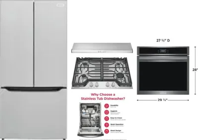 5 Piece Package Includes Refrigerator, Cooktop, Wall Oven, Hood And Dishwasher