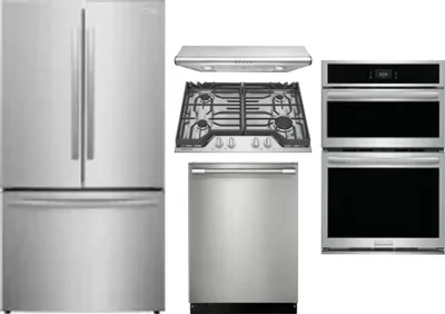 5 Piece Package Includes Refrigerator, Cooktop, Wall Oven, Hood And Dishwasher