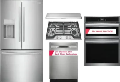 5 Piece Package Includes Refrigerator, Cooktop, Wall Oven, Hood And Dishwasher