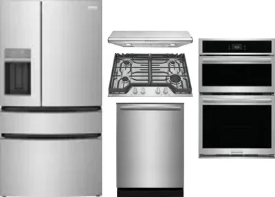 5 Piece Package Includes Refrigerator, Cooktop, Wall Oven, Hood And Dishwasher
