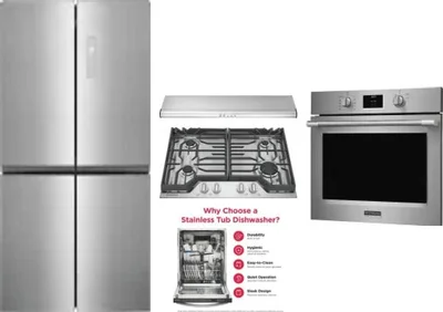 5 Piece Package Includes Refrigerator, Cooktop, Wall Oven, Hood And Dishwasher