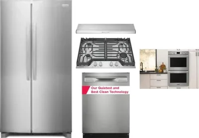 5 Piece Package Includes Refrigerator, Cooktop, Wall Oven, Hood And Dishwasher