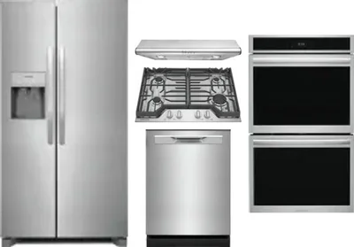 5 Piece Package Includes Refrigerator, Cooktop, Wall Oven, Hood And Dishwasher