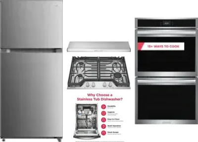 5 Piece Package Includes Refrigerator, Cooktop, Wall Oven, Hood And Dishwasher