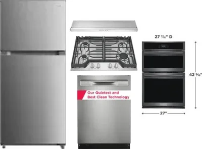 5 Piece Package Includes Refrigerator, Cooktop, Wall Oven, Hood And Dishwasher