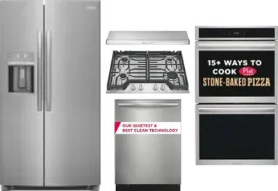 5 Piece Package Includes Refrigerator, Cooktop, Wall Oven, Hood And Dishwasher