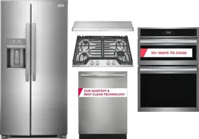 5 Piece Package Includes Refrigerator, Cooktop, Wall Oven, Hood And Dishwasher