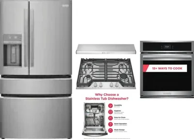 5 Piece Package Includes Refrigerator, Cooktop, Wall Oven, Hood And Dishwasher