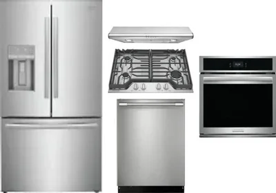 5 Piece Package Includes Refrigerator, Cooktop, Wall Oven, Hood And Dishwasher