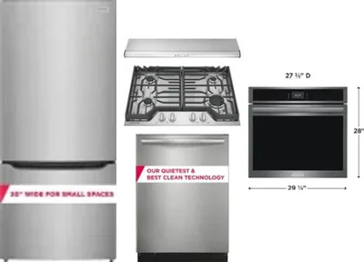 5 Piece Package Includes Refrigerator, Cooktop, Wall Oven, Hood And Dishwasher