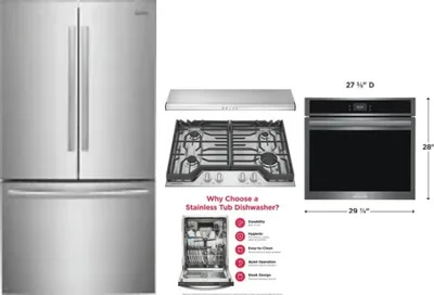 5 Piece Package Includes Refrigerator, Cooktop, Wall Oven, Hood And Dishwasher