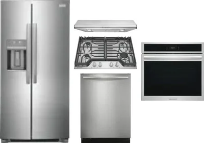 5 Piece Package Includes Refrigerator, Cooktop, Wall Oven, Hood And Dishwasher