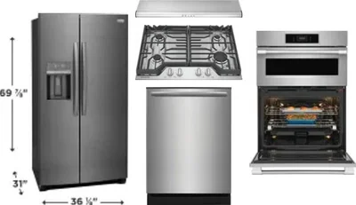 5 Piece Package Includes Refrigerator, Cooktop, Wall Oven, Hood And Dishwasher