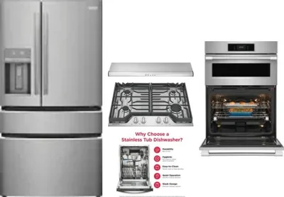 5 Piece Package Includes Refrigerator, Cooktop, Wall Oven, Hood And Dishwasher