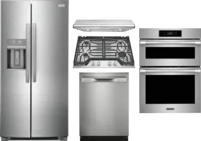 5 Piece Package Includes Refrigerator, Cooktop, Wall Oven, Hood And Dishwasher