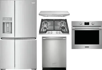 5 Piece Package Includes Refrigerator, Cooktop, Wall Oven, Hood And Dishwasher