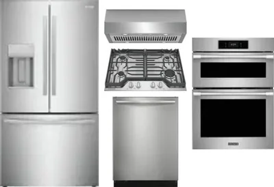 5 Piece Package Includes Refrigerator, Cooktop, Wall Oven, Hood And Dishwasher
