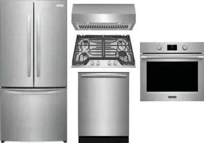 5 Piece Package Includes Refrigerator, Cooktop, Wall Oven, Hood And Dishwasher