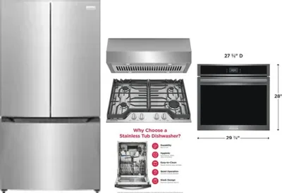 5 Piece Package Includes Refrigerator, Cooktop, Wall Oven, Hood And Dishwasher