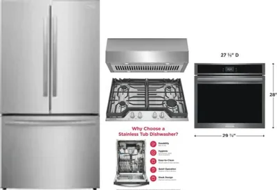 5 Piece Package Includes Refrigerator, Cooktop, Wall Oven, Hood And Dishwasher