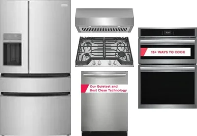 5 Piece Package Includes Refrigerator, Cooktop, Wall Oven, Hood And Dishwasher