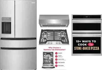 5 Piece Package Includes Refrigerator, Cooktop, Wall Oven, Hood And Dishwasher