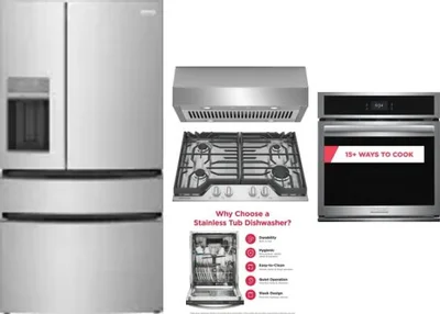 5 Piece Package Includes Refrigerator, Cooktop, Wall Oven, Hood And Dishwasher