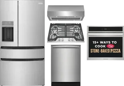 5 Piece Package Includes Refrigerator, Cooktop, Wall Oven, Hood And Dishwasher