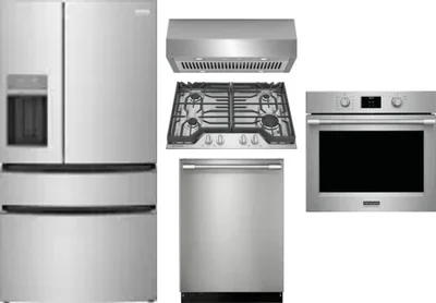 5 Piece Package Includes Refrigerator, Cooktop, Wall Oven, Hood And Dishwasher